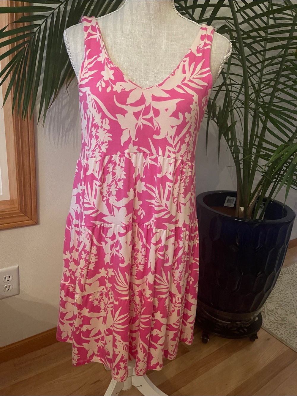Soma Pink and Cream Floral Tiered Sleeveless Mini Dress